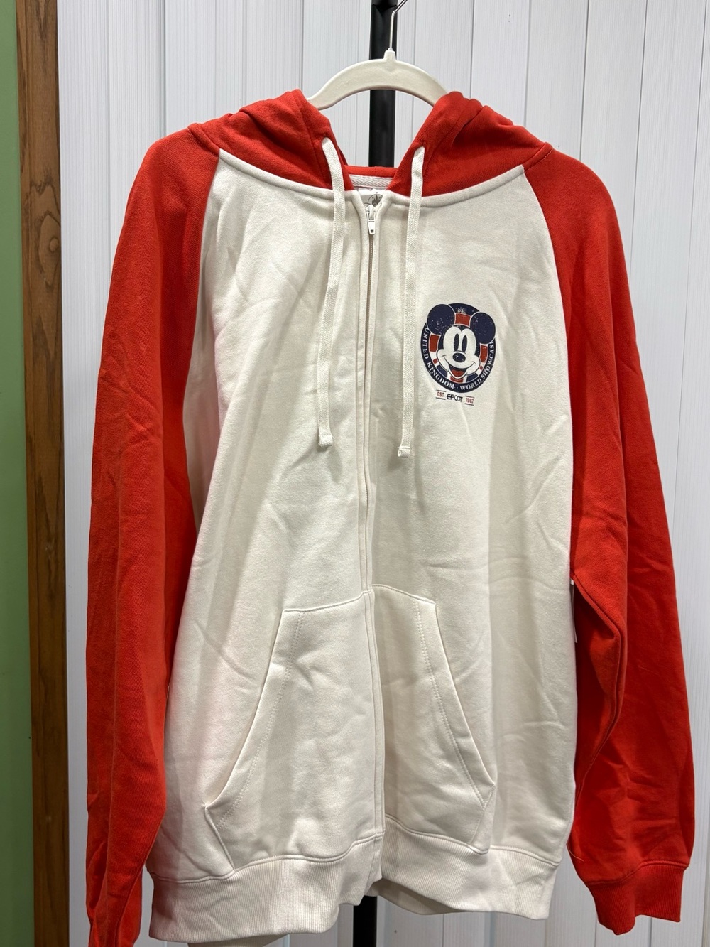World Showcase Disney Mickey Mouse UK Cream and Red Zip-Up Hoodie